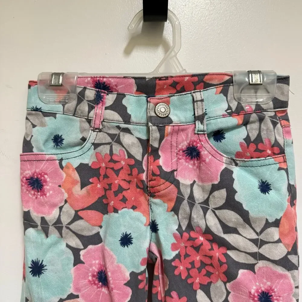 Gymboree Girls Pants Enchanted Winter Flowers Gray Pink Size 5‎